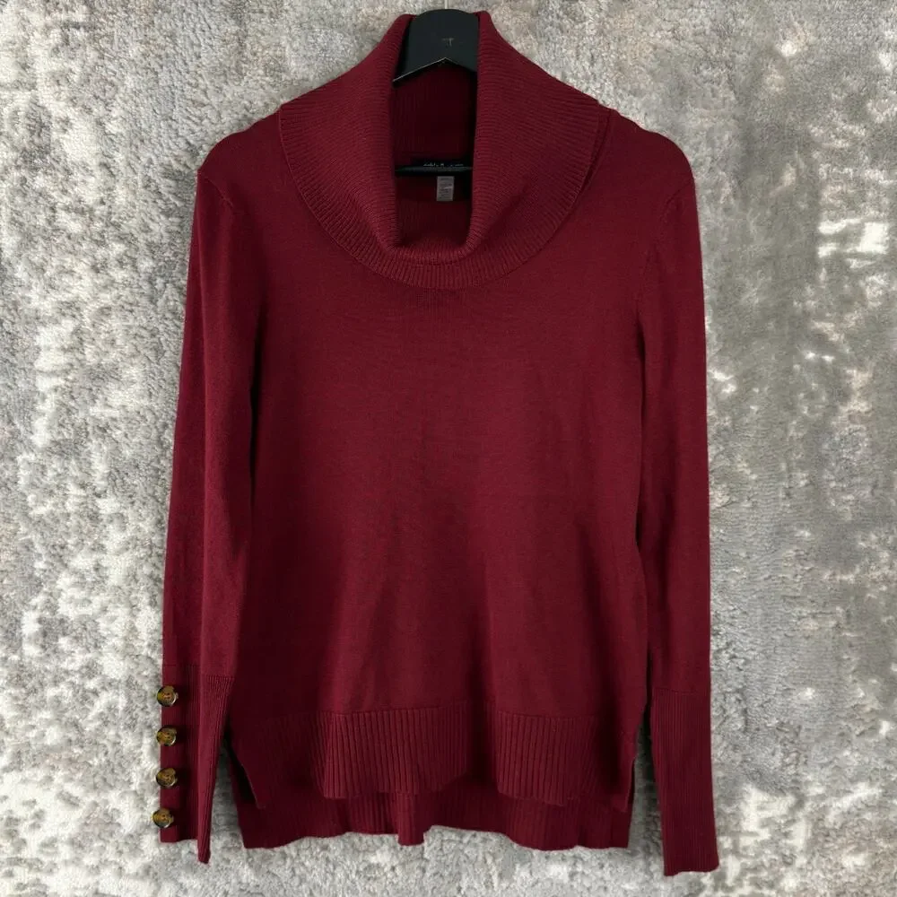 NEW Cable & Gauge Size S Minimalist Cowl NEck Sweater Red Long Sleeve Casual NWT